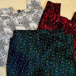 Lot of 3 HUE Ladies Animal Print Leggings, sz XL